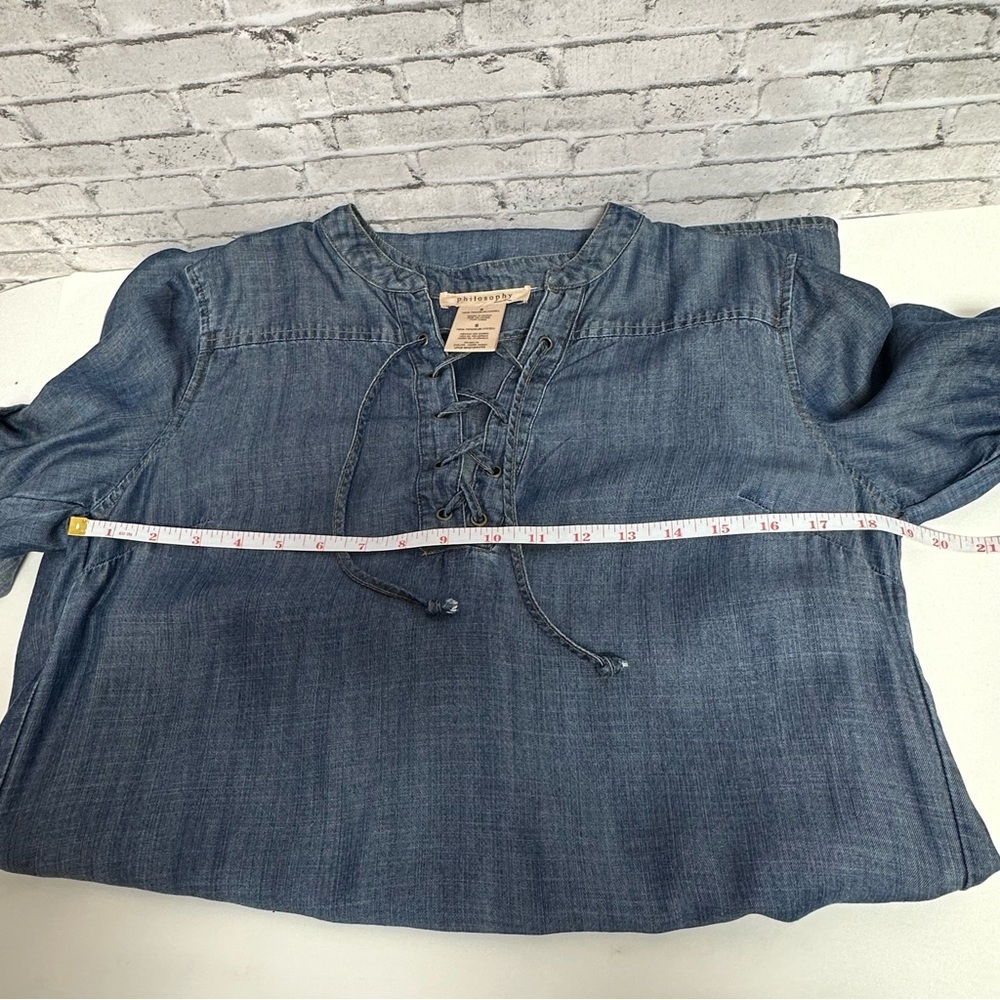 Philosophy Women’s Small Tencel Short Roll-Sleeves Tunic Dress Pockets READ - Picture 11 of 15